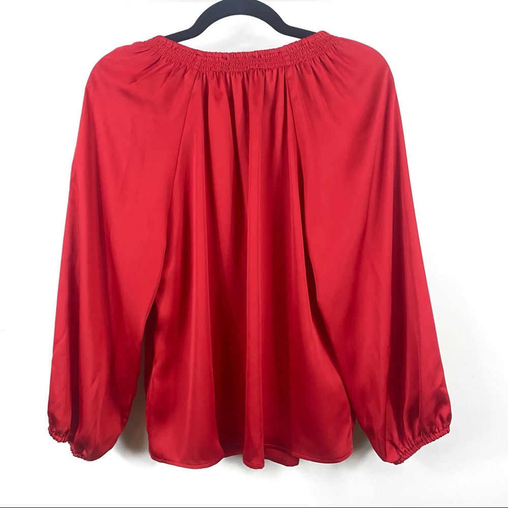 Lucky Brand | Silk Popover Blouse Rich Red - Picture 4 of 8